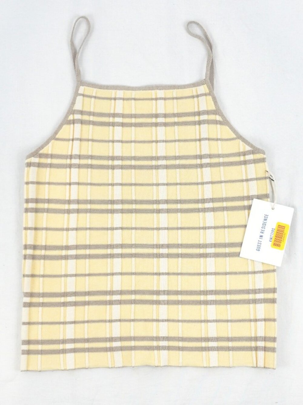 Guest In Residence Plaid Silk & Linen Tank Top In Butter -  Size Small - NWT